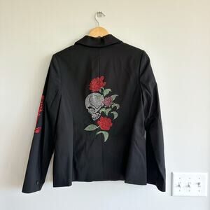 Hipchik Couture Skull Rose Beaded Single-Breasted Blazer Black 14